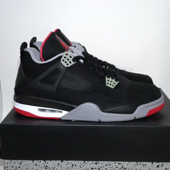 Nike Air Jordan 4 Retro 2012 Bred 308497-089 Black Cement Grey Fire Red US 11.5 - Picture 5 of 12